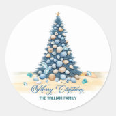 Christmas Tree Beach Merry Christmas Ronde Sticker (Voorkant)
