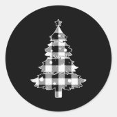 Christmas Tree Black & White Buffalo Plaid Mer Ronde Sticker (Voorkant)