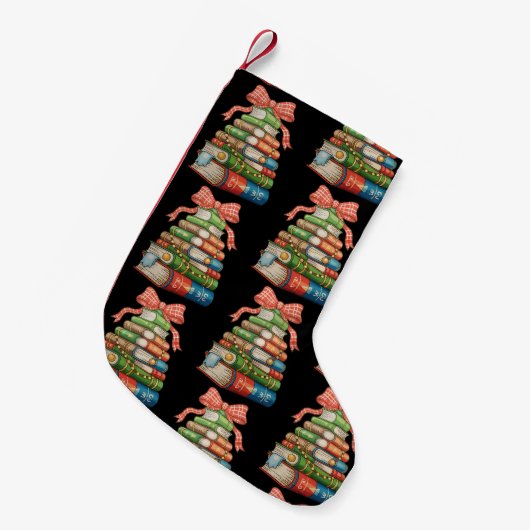 Christmas Tree Books Bow Reading Librarian Teacher Kleine Kerstsok (Voorkant (Hangend))