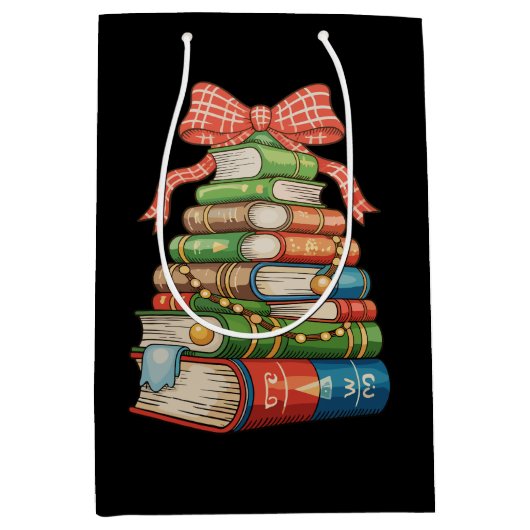Christmas Tree Books Bow Reading Librarian Teacher Medium Cadeauzakje (Voorkant)