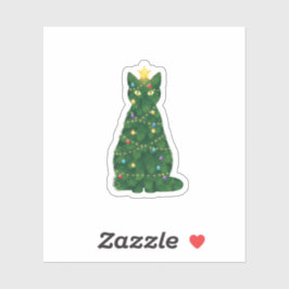 Christmas Tree Cat Silhouette — Festive Holiday Sticker