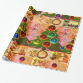 CHRISTMAS TREE, COLORFUL BALLS, ANGELS, KINDEREN CADEAUPAPIER (Uitgerold)