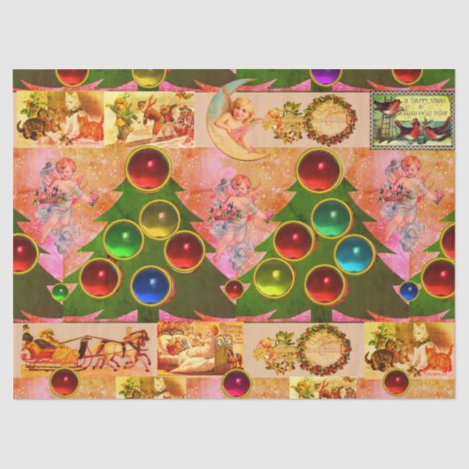CHRISTMAS TREE, COLORFUL BALLS, ANGELS, KINDEREN TISSUEPAPIER (Voorkant)