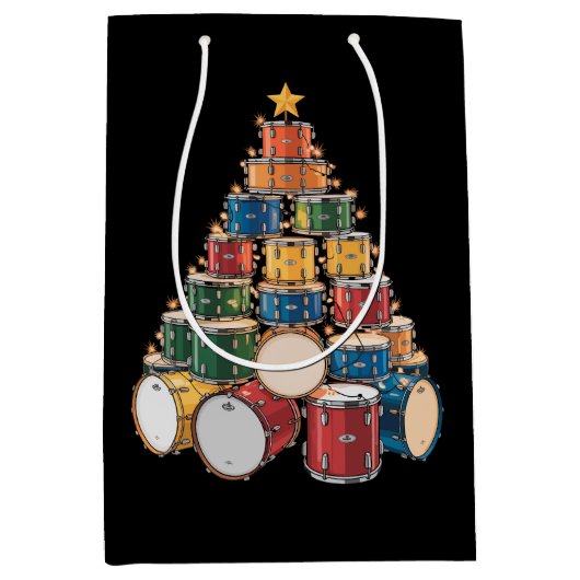 Christmas Tree Drummer Music Holiday Drum Band Medium Cadeauzakje (Voorkant)