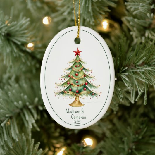 Christmas Tree First Christmas Together Name Year Keramisch Ornament (Boom)