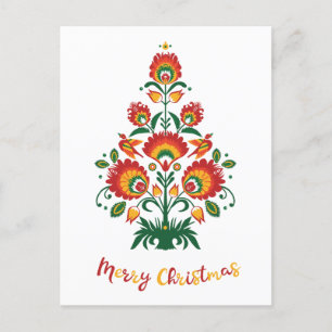 🎄 Christmas tree folklore [red, yellow] white Feestdagenkaart