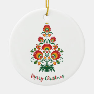 🎄 Christmas tree folklore [red, yellow] white Keramisch Ornament