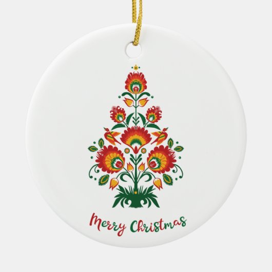 🎄 Christmas tree folklore [red, yellow] white Keramisch Ornament (Voorkant)