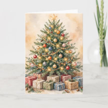 Christmas Tree Gifts Watercolor Presents Family Ho