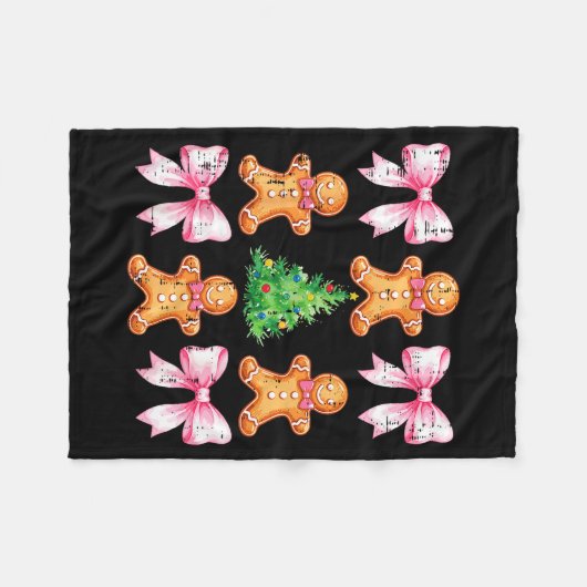Christmas Tree Gingerbread Man Bow Pattern Xmas Gi Fleece Deken (Voorkant (Horizontaal))