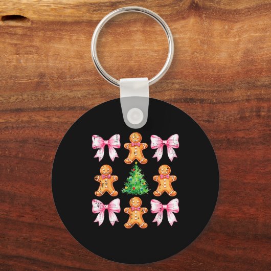 Christmas Tree Gingerbread Man Bow Pattern Xmas Gi Sleutelhanger (Voorkant)