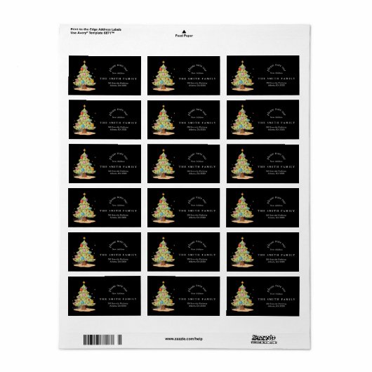 Christmas Tree Greenery & Berry New Address Etiket (Full Sheet)