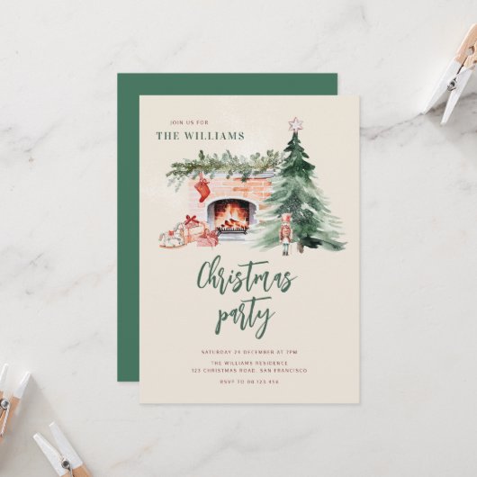 Christmas Tree Holiday Party Invitation Kaart (Voorkant / Achterkant in situ)