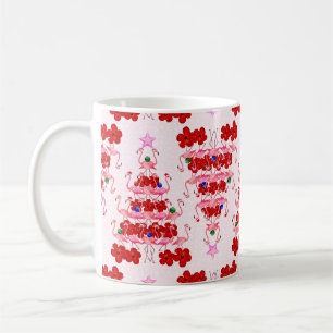 Christmas Tree Holiday Santa Flamingos on Pink Koffiemok