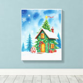 Christmas Tree House Canvas Afdruk (Insitu (Houten vloer))