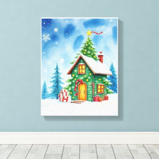 Christmas Tree House Canvas Afdruk (Insitu (Houten vloer))