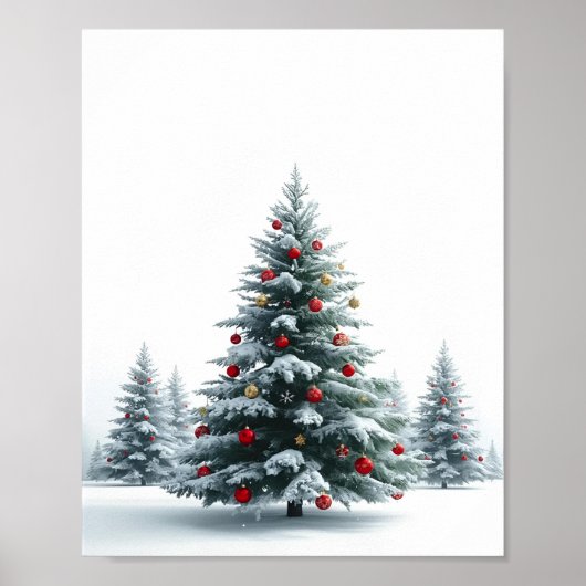 Christmas Tree in Snow Winter Holiday Poster (Voorkant)