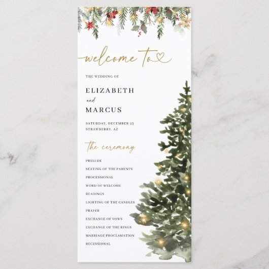 Christmas Tree Lights Pine Winter Wedding Program Programma (Voorkant)