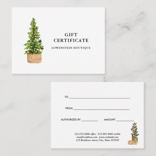 Christmas Tree Modern Holiday Certificat cadeau va (Devant / Derrière)