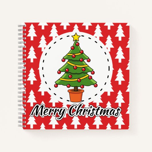 Christmas Tree on Red Pines Pattern - Merry Xmas Notitieboek (Voorkant)