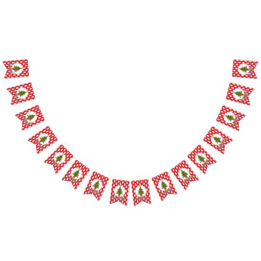 Christmas Tree on Red Pines Pattern - Merry Xmas Vlaggetjes (Alle)