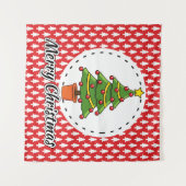 Christmas Tree on Red Pines Pattern - Merry Xmas Wandkleed (Voorkant (horizontaal))