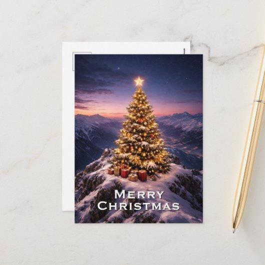Christmas tree on top of a mountain custom feestdagenkaart (Voorkant / Achterkant in situ)
