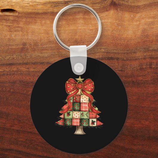 Christmas Tree Patchwork Coquette Bow Xmas Pajamas Sleutelhanger (Voorkant)