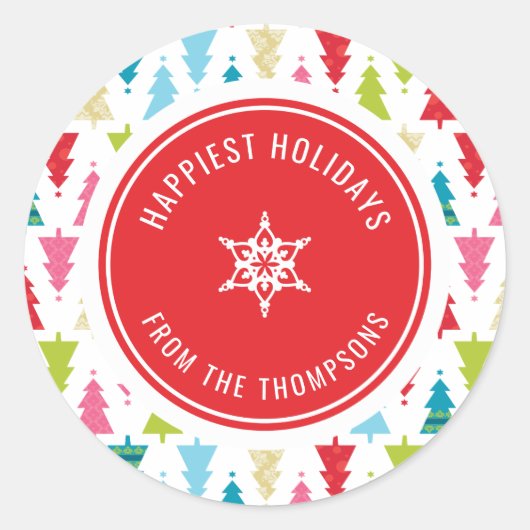 CHRISTMAS TREE PATTERN feestelijk modern minimaal Ronde Sticker (Voorkant)