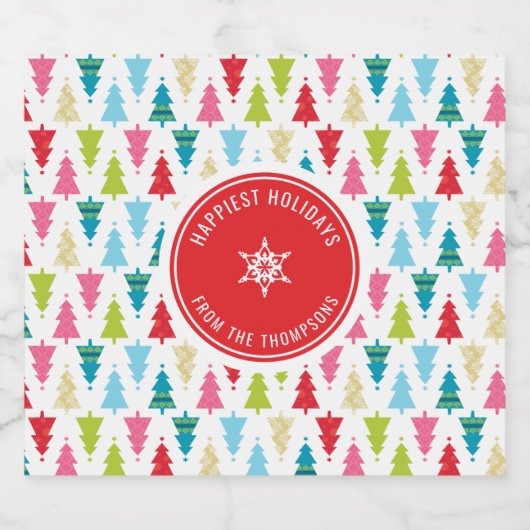 CHRISTMAS TREE PATTERN feestelijk modern minimaal Sparkling Wijnetiket (Enkel label)