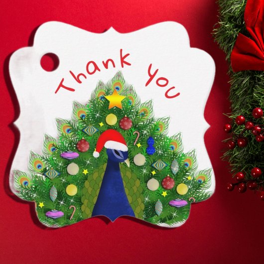 Christmas Tree Peacock Thank You Card  Bedankjes Labels