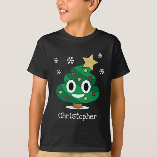 Christmas Tree Poop Emoji T-shirt met naam (Voorkant)