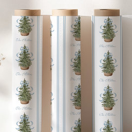 Christmas Tree Preppy Bow Blue Christmas Cadeaupapier