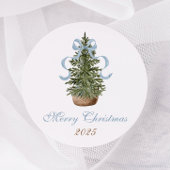 Christmas Tree Preppy Bow Blue Christmas Ronde Sticker