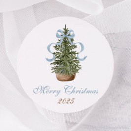 Christmas Tree Preppy Bow Blue Christmas Ronde Sticker