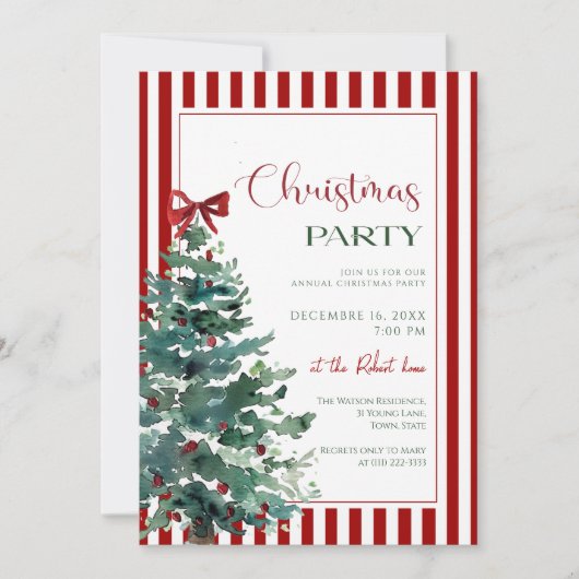Christmas tree red bow Holiday Party Invitation Kaart (Voorkant)