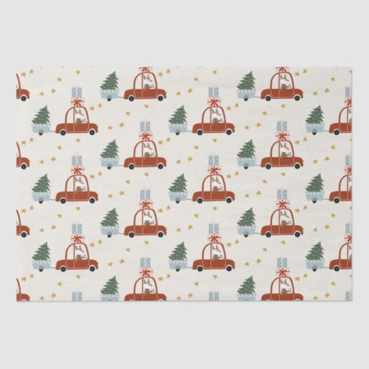 Christmas Tree Red Car Illustration  Tissuepapier (Voorkant)