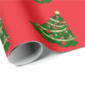 Christmas Tree Red Gift Wrapping Paper Cadeaupapier (Rol Hoek)