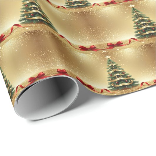 Christmas Tree Ribbons Holiday Wrapping Paper Cadeaupapier (Rol Hoek)