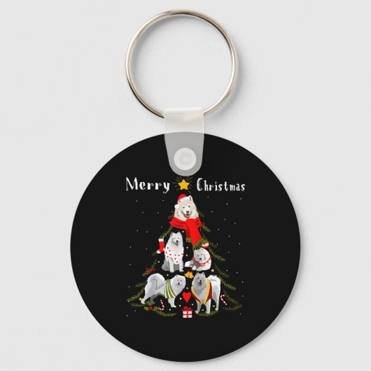 Christmas Tree Samoyed Lover Xmas Dog Owner New Ye Sleutelhanger (Voorkant)
