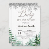 Christmas Tree Silver Snowflakes Baby shower Kaart (Voorkant / Achterkant)