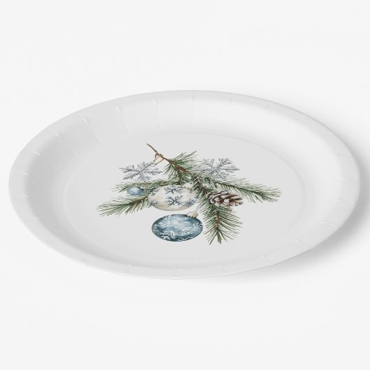 Christmas Tree Silver Snowflakes Blue Ornaments Papieren Bordje (Gekanteld)