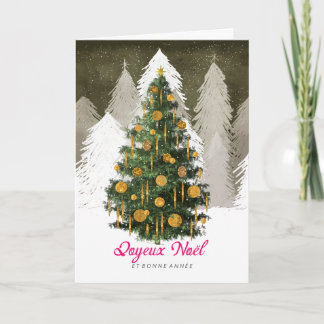 Christmas Tree Snow in French Folded Holiday Card Feestdagen Kaart