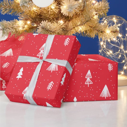 Christmas Tree snow red modern Cadeaupapier (Feestdagen)