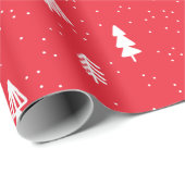 Christmas Tree snow red modern Cadeaupapier (Rol Hoek)