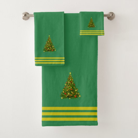 Christmas Tree, Three Stripes on Forest Green Bad Handdoek (Insitu)