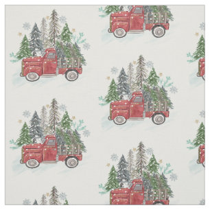 Christmas Tree Truck Rustic Pattern Waterverf Stof