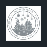 Christmas Tree Winter Home Retour personnel<br><div class="desc">Arbre de Noël Hiver Accueil Retour personnel Adresse auto-allumage Le timbre affiche votre nom et adresse de retour personnalisés dans le script moderne entourant une maison avec des arbres de Noël et des flocons de neige. Parfait pour les cartes de Noël, les cartes de fin de année, les invitations à...</div>