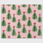 Christmas Tree with Red Bow | Pink Wrapping Paper Cadeaupapier (Vlak)