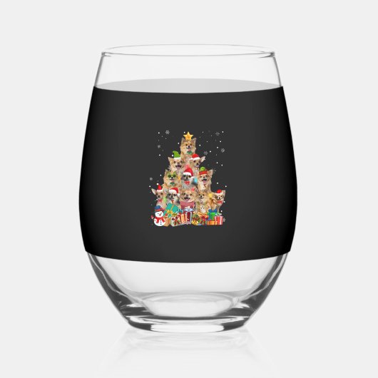 Christmas Tree Xmas Lights Chihuahua Classic T-Shi Wijnglas Zonder Voet (Voorkant)